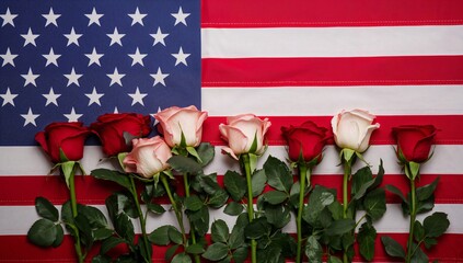 Roses on the American Flag Symbolize Love and Unity During a National Celebration