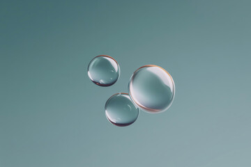 Floating transparent bubbles on blue green background &ndash; clean minimal concept for science and wellness visuals

