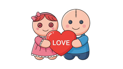 Cartoon Children Holding Heart with Love.