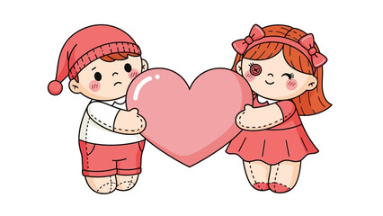 Cartoon Children Holding Heart Together.