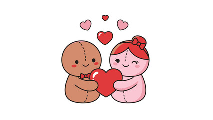 Cartoon Couple Holding Heart Together 1.
