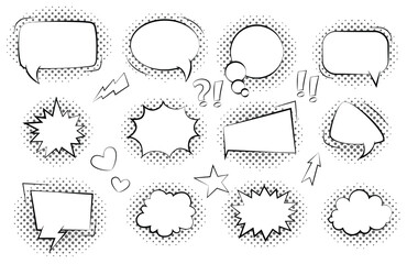 Comic hand drawn speech bubbles. Set retro cartoon stickers. Funny design vector items illustration. Comic text sound effects in pop art style