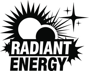 Radiant Energy Sun Gears Spark Vector Black Hand Drawn Typography Logo Emblem Badge Icon Silhouette Vintage Retro Graphic Technology Power Innovation Progress