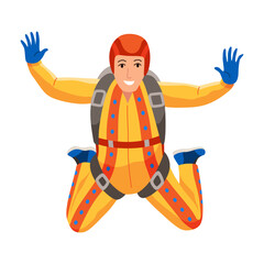 Cartoon skydiver character. Guy jumping from an airplane, free fall, flying in sky, people falling in different poses, extreme sport