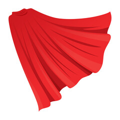 Superhero red cape in back view. Scarlet fabric silk cloak. Mantle costume or cover cartoon vector illustration