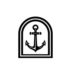 Black anchor symbol in arch frame.