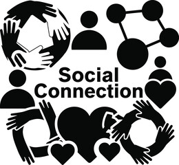 Social Connection People Circles Hearts Vector Black Hand Drawn Typography Logo Emblem Badge Icon Silhouette Vintage Retro Graphic Community Unity Teamwork