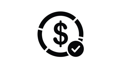 Fototapeta premium Simple black and white icon depicting a dollar sign within a circle with a checkmark