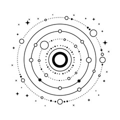 Black and white circular astronomy symbol.