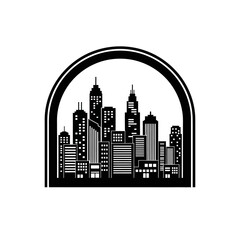 Black and White City Skyline Illustration.