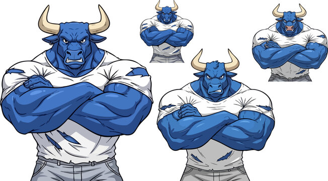 Muscular blue minotaur character sprites