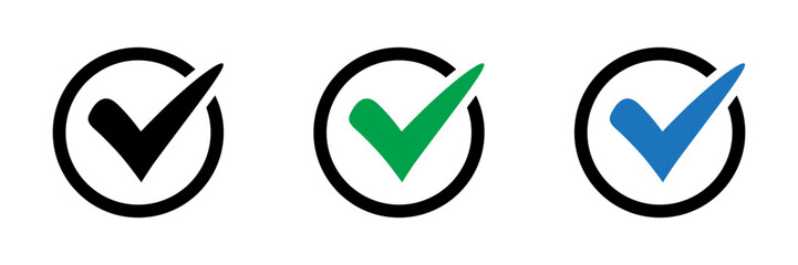 Check mark tick approval icons set.