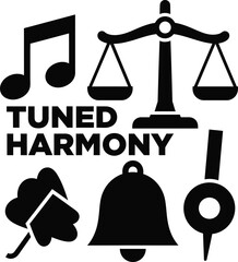 Tuned Harmony Scales Musical Note Vector Black Hand Drawn Typography Logo Emblem Badge Icon Silhouette Vintage Retro Graphic Justice Sound Law Art