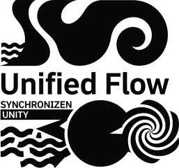 Unified Flow Abstract Swirls Waves Vector Black Hand Drawn Typography Logo Emblem Badge Icon Silhouette Vintage Retro Graphic Balance Peace Zen Water