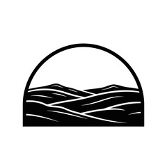 Black and white mountain landscape silhouette.