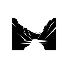 Black and white mountain landscape silhouette.