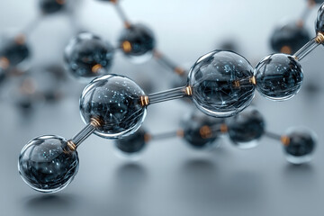 Quantum computing concept with transparent glass spheres linked by metallic lines on seamless