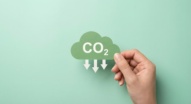 hand holding co2 cloud with decreasing emissions