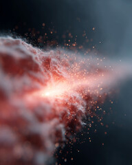 A red cloud of smoke is shooting out of a black background