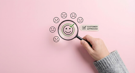 customer satisfaction approved concept with magnifying glass