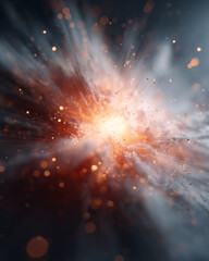 A bright orange explosion in the sky with a lot of light and dark colors