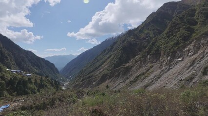 View of a valley during Kedarnath Trek in Uttarakhand with original audio