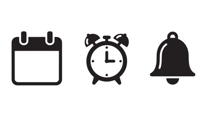 Time Management Essentials: A trio of iconic symbols representing the pillars of organization, including a calendar, clock, and bell.