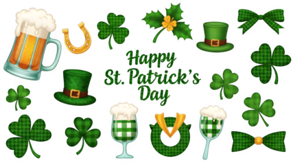 St patrick's day icons isolated on transparent background