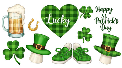 St patrick's day symbols isolated on transparent background