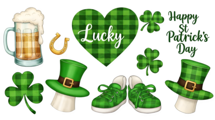 St patrick's day symbols isolated on transparent background