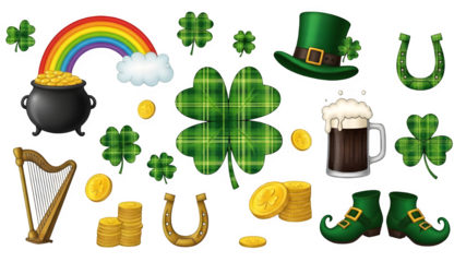 St patrick's day symbols isolated on transparent background