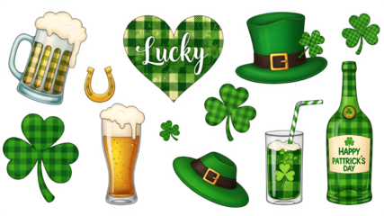 St patrick's day icons isolated on transparent background
