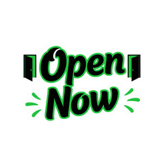 Fototapeta premium Open now sign with green outline.