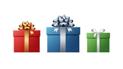 Three colorful presents isolated on transparent background