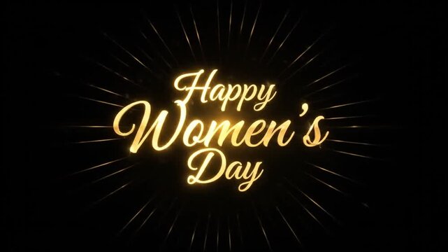 A beautiful Happy Womens Day animation with elegant, glowing golden script and sparkling particles, perfect for a heartfelt and stylish message