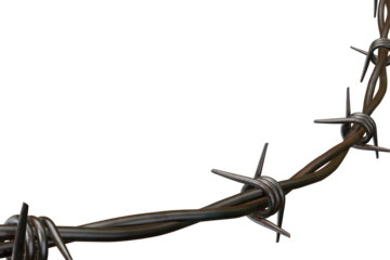 Rusty Barbed Wire Fence Strand Isolated on White Background - 3D Illustration of Security Barrier and Restriction