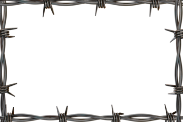 Rectangular barbed wire frame isolated on white background with copy space for text or image