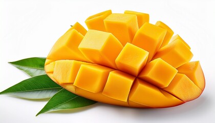 Ripe Mango Slices With Leaves Isolated On A Transparent Background
