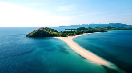 Breathtaking view of a secluded beach and lush island landscape