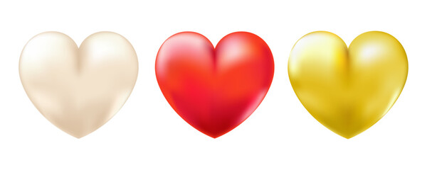 Heart for Valentine's Day. Set. Red, white, and gold.
