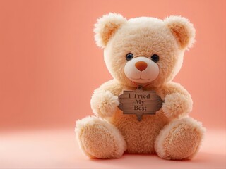 Adorable teddy bear holding I Tried My Best sign on pink background. Perfect for Valentine's Day 2026 apology gifts, forgiveness content, encouragement messages, sorry cards, cute gift concepts.