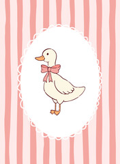 Cute white duck with a bow for retro posters, cards, prints, banners, invitation templates, etc. EPS 10