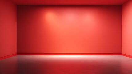 Obraz premium Vibrant Red Empty Room with Dramatic Lighting and Reflections on Floor, Cinematic 3D Rendering