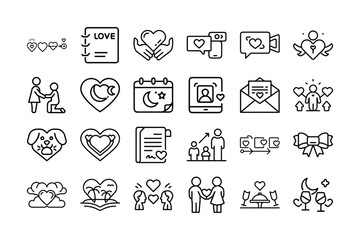 Valentine&rsquo;s Day Outline Vector Icon set