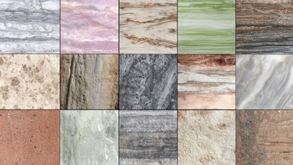 Collection of fifteen natural stone tiles