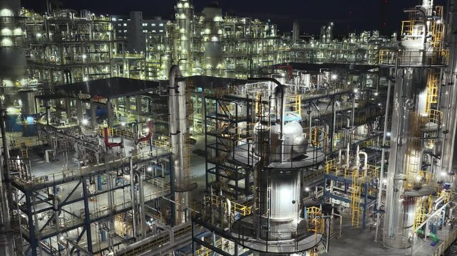Large Industrial Refinery Complex Aerial Night Photograph