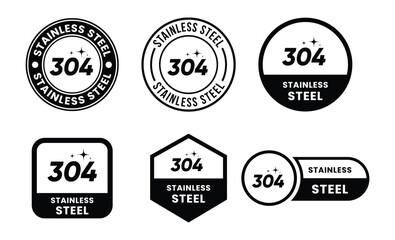 Obraz premium Stainless Steel 304 Icons Set Vector Illustration – Food Grade AISI 304 Material Symbols, Corrosion Resistant Steel Quality Badges for Industrial, Kitchen, and Product Labeling