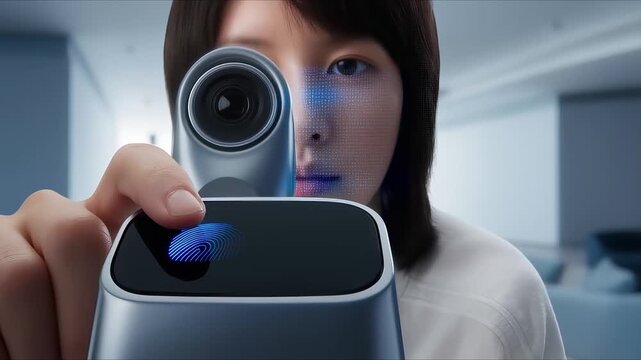 This video demonstrates a user engaging with a high-tech biometric scanner at an airport. The device highlights advancements in security technology, aiming to improve efficiency and streamline the pas