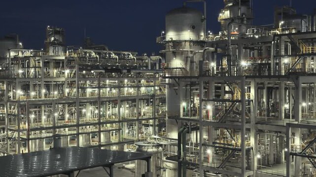 Large Petrochemical Refinery Complex at Night - Aerial Industrial Photograph