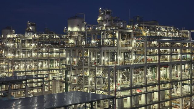 Large Industrial Refinery Complex at Night - Aerial Photograph